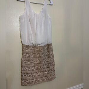 Elegant White and Tan Lace Dress